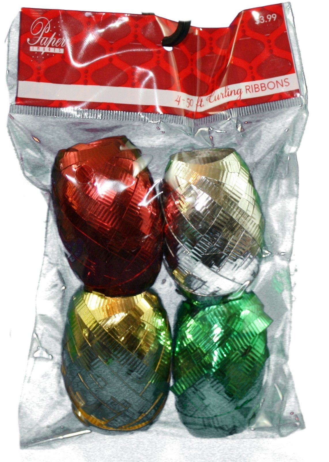 Curling Ribbon Eggs 4 Pack - Blue / White / Silver