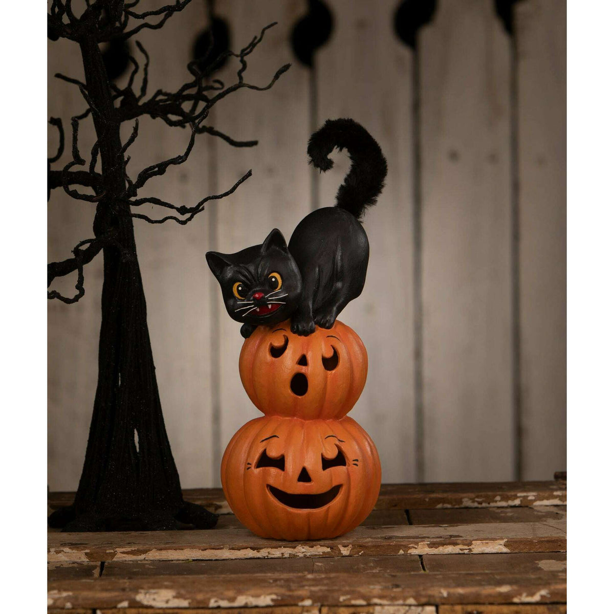 Small Pumpkin Stack Black Cat | Halloween Decor | Bethany Lowe