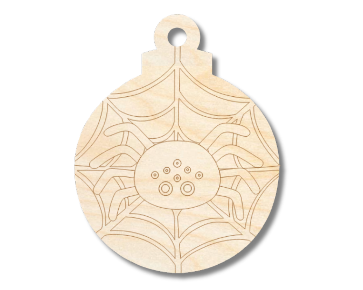 Unfinished Wood Etched Spider in Web Ornament Shape | Paint By Line Crafts | up to 30" DIY