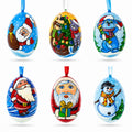 6 Santa, Snowman, Reindeer, Cat and Dog Wooden Christmas Ornaments 3 Inches