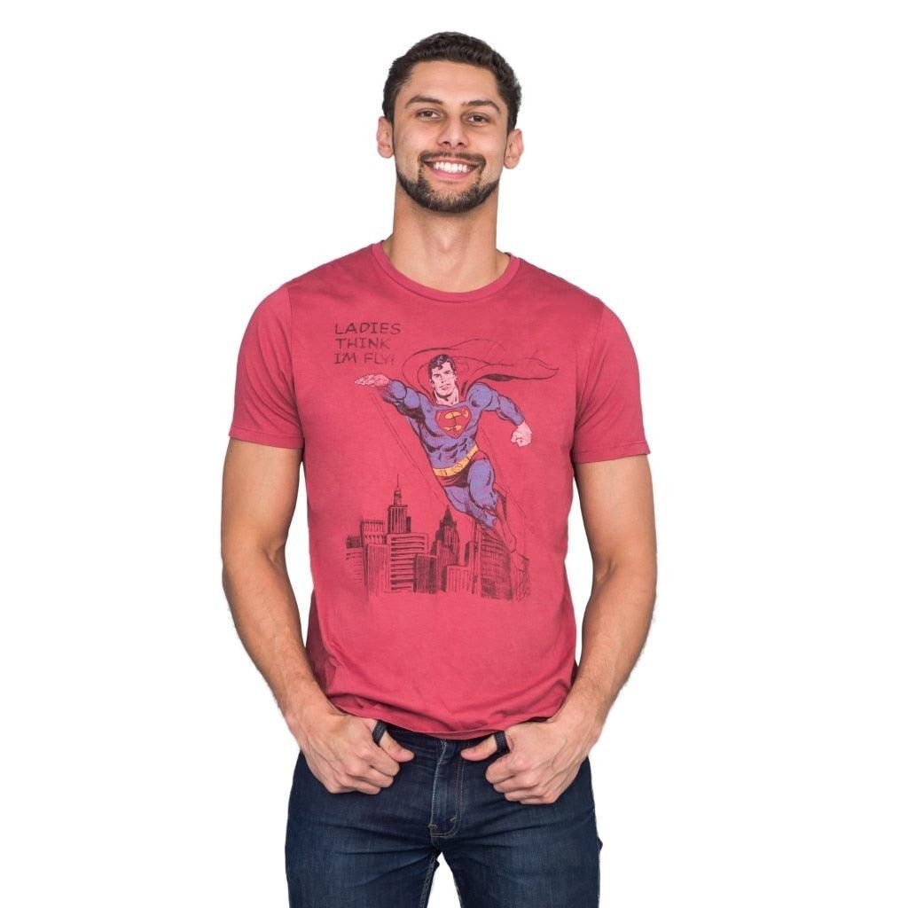 Superman Ladies Think I'm Fly Vintage Inspired Lava T-shirt