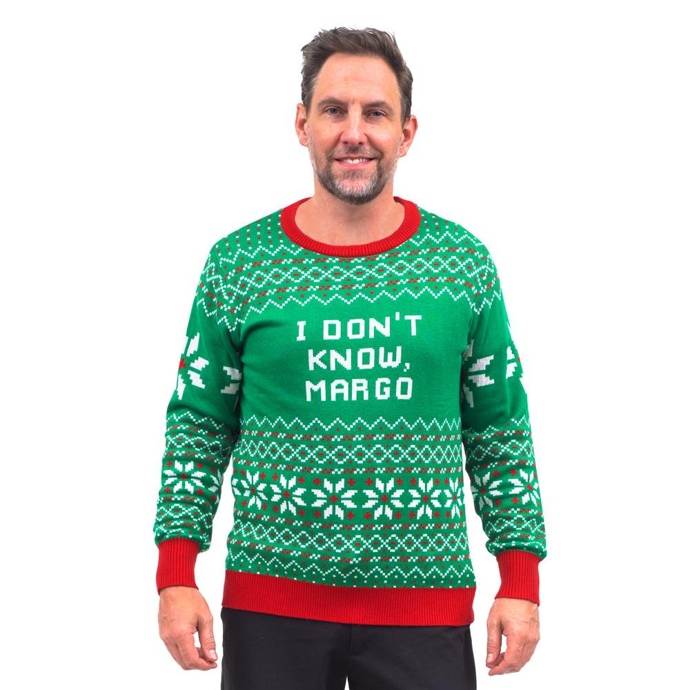 Todd and Margo Why is The Carpet Wet I Don’t Know Knitted Ugly Christmas Sweater