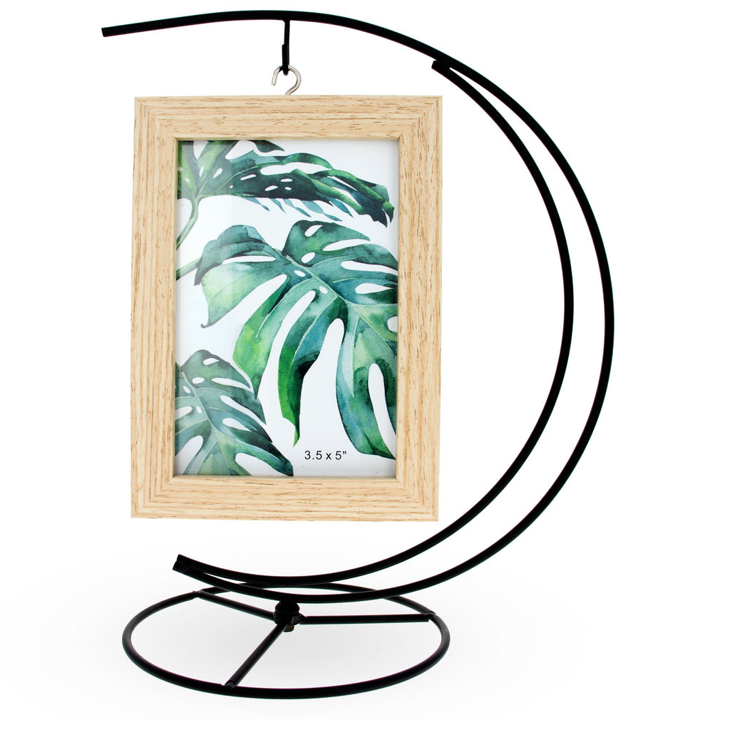 Double Curve Crescent Black Metal Photo Picture Frame and Ornament Display Stand 9.25 Inches