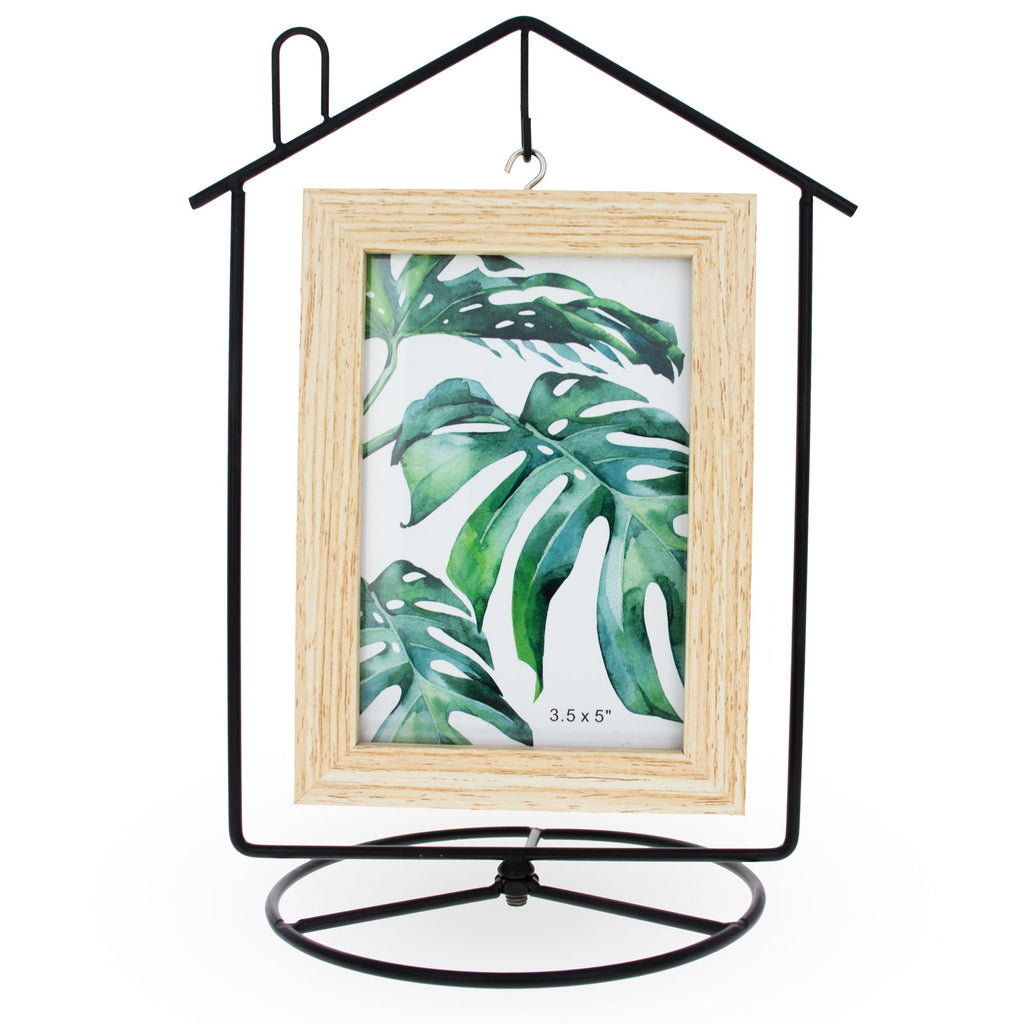 Black House-Shaped Hanging Photo Picture Frame and Metal Ornament Stand 8.7 Inches