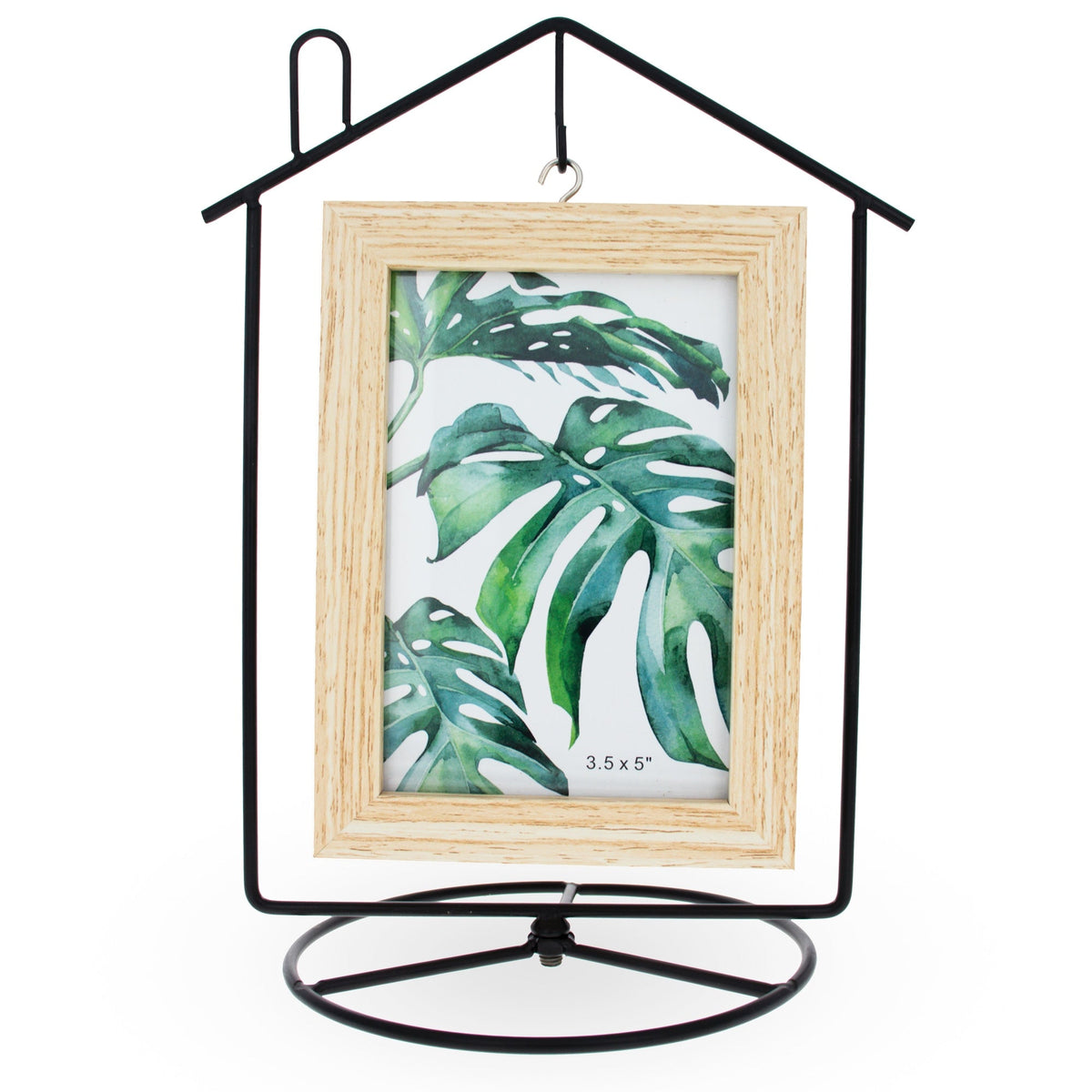 Black House-Shaped Hanging Photo Picture Frame and Metal Ornament Stand 8.7 Inches