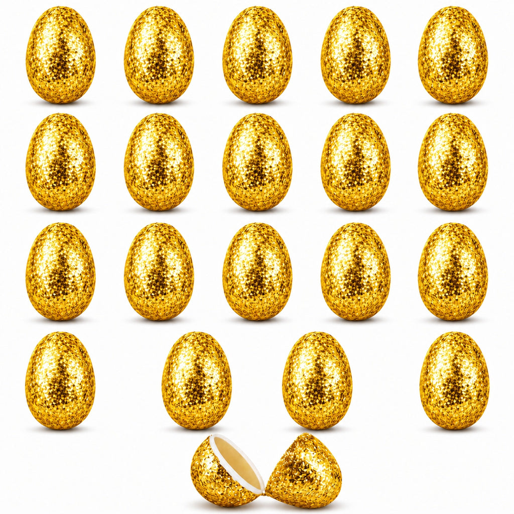 Set of 20 Gold Glittered Fillable Plastic Easter Eggs 2.25 Inches