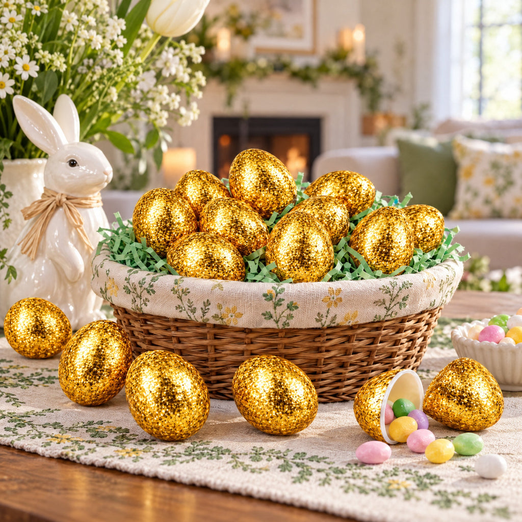 Set of 20 Gold Glittered Fillable Plastic Easter Eggs 2.25 Inches
