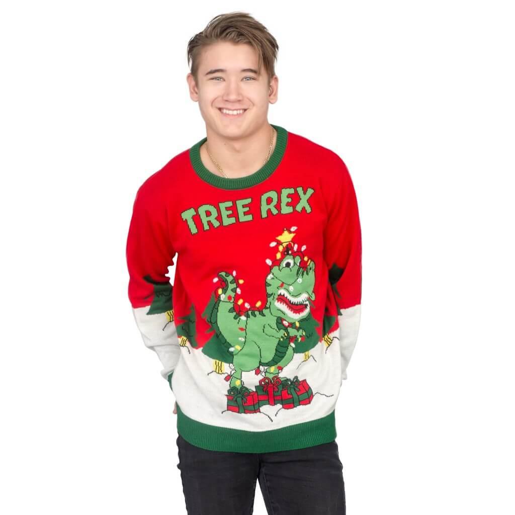 Tree Rex Light Up T-Rex Men's Ugly Christmas Sweater
