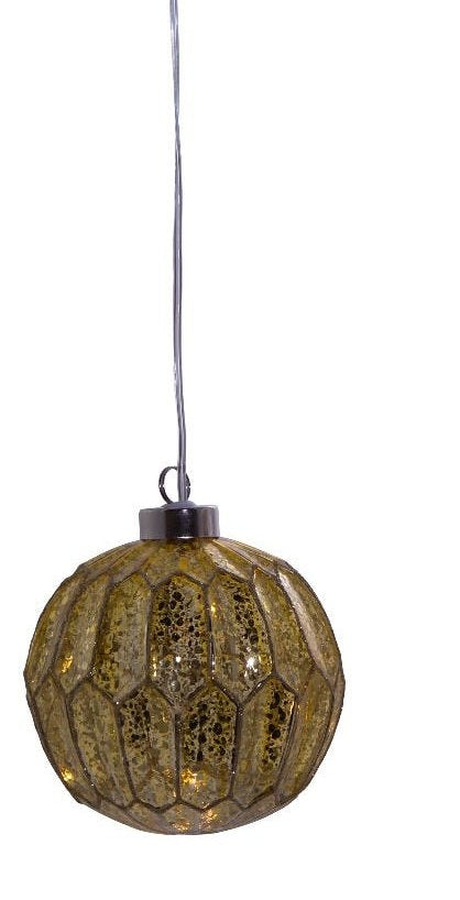 Lighted USB Gold and Silver Glass Ball Ornament - Light Gold