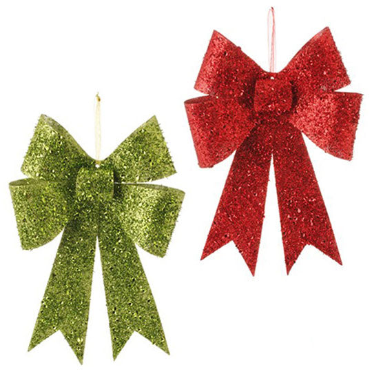 Glittered Bow Ornament - Green
