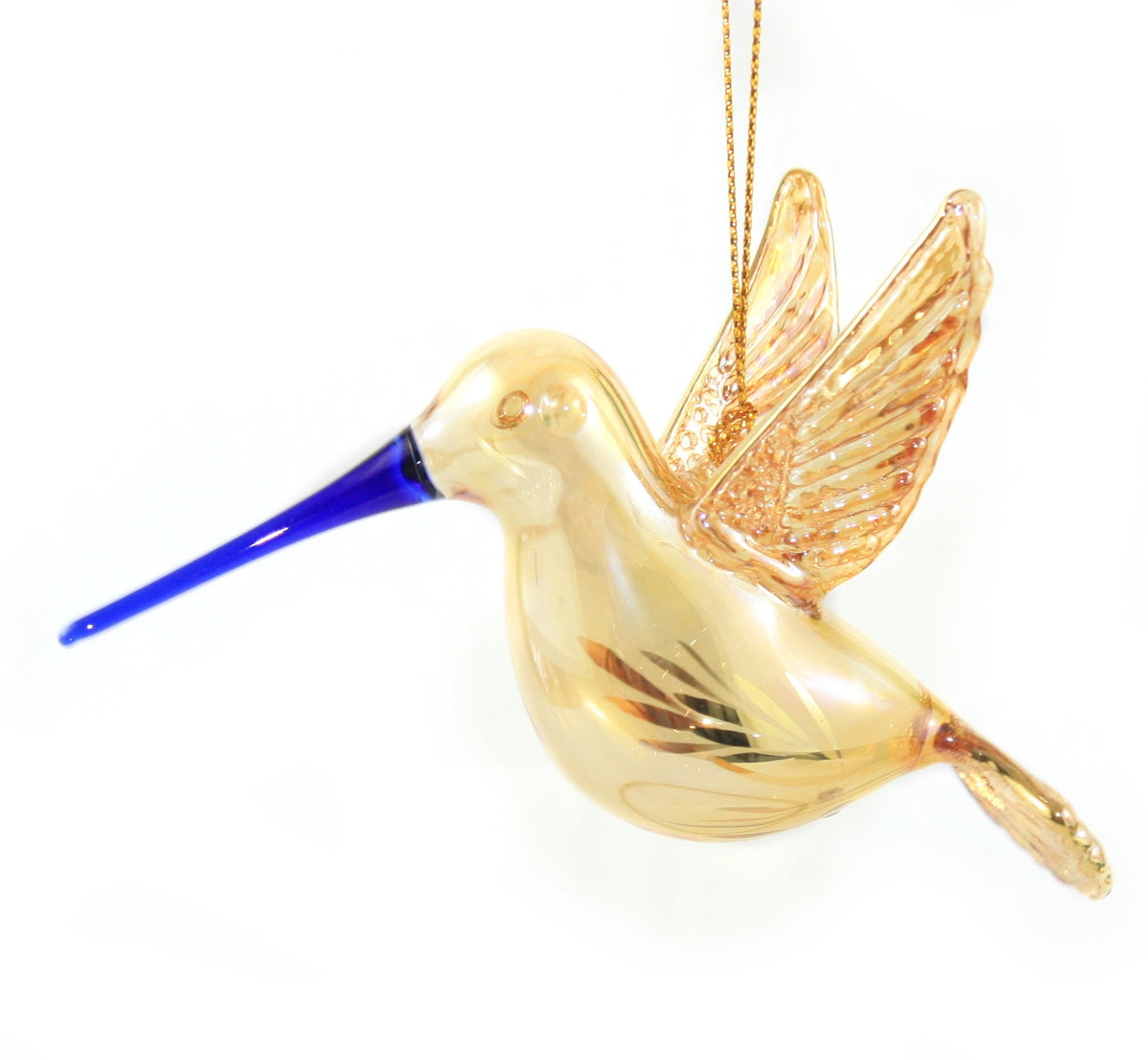 Gold Etched Glass Hummingbird Ornament - Golden