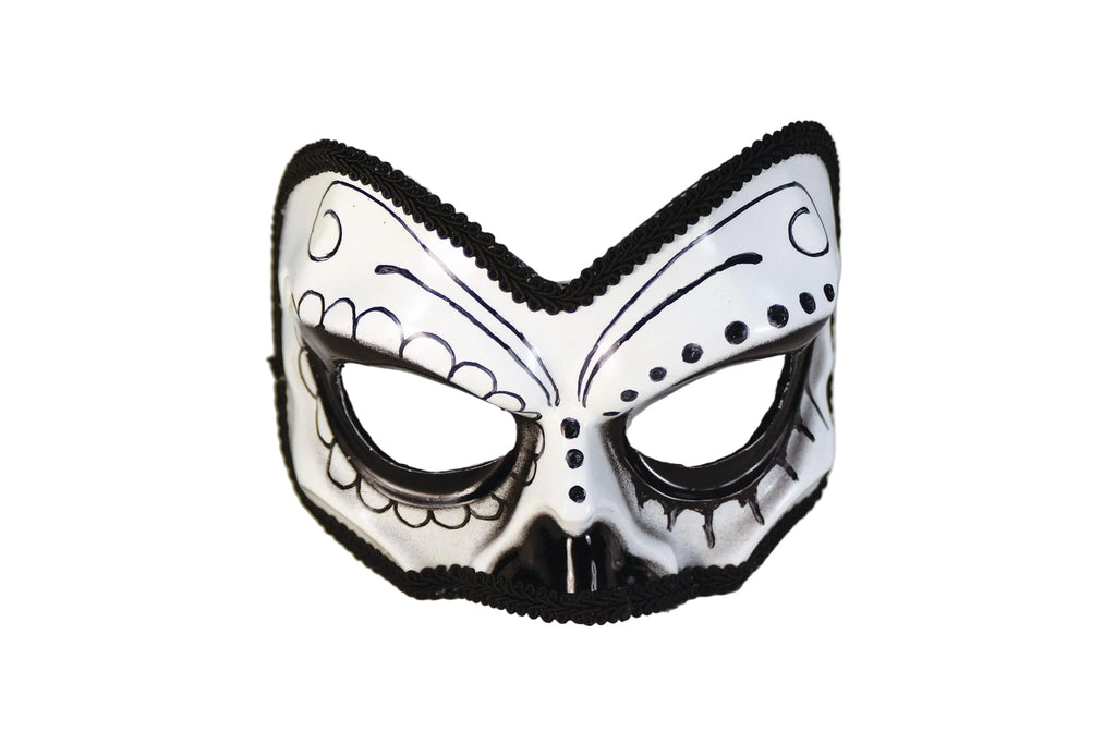 Black and White Day of the Dead Tuxedo 1/2 Skull Eye Mask