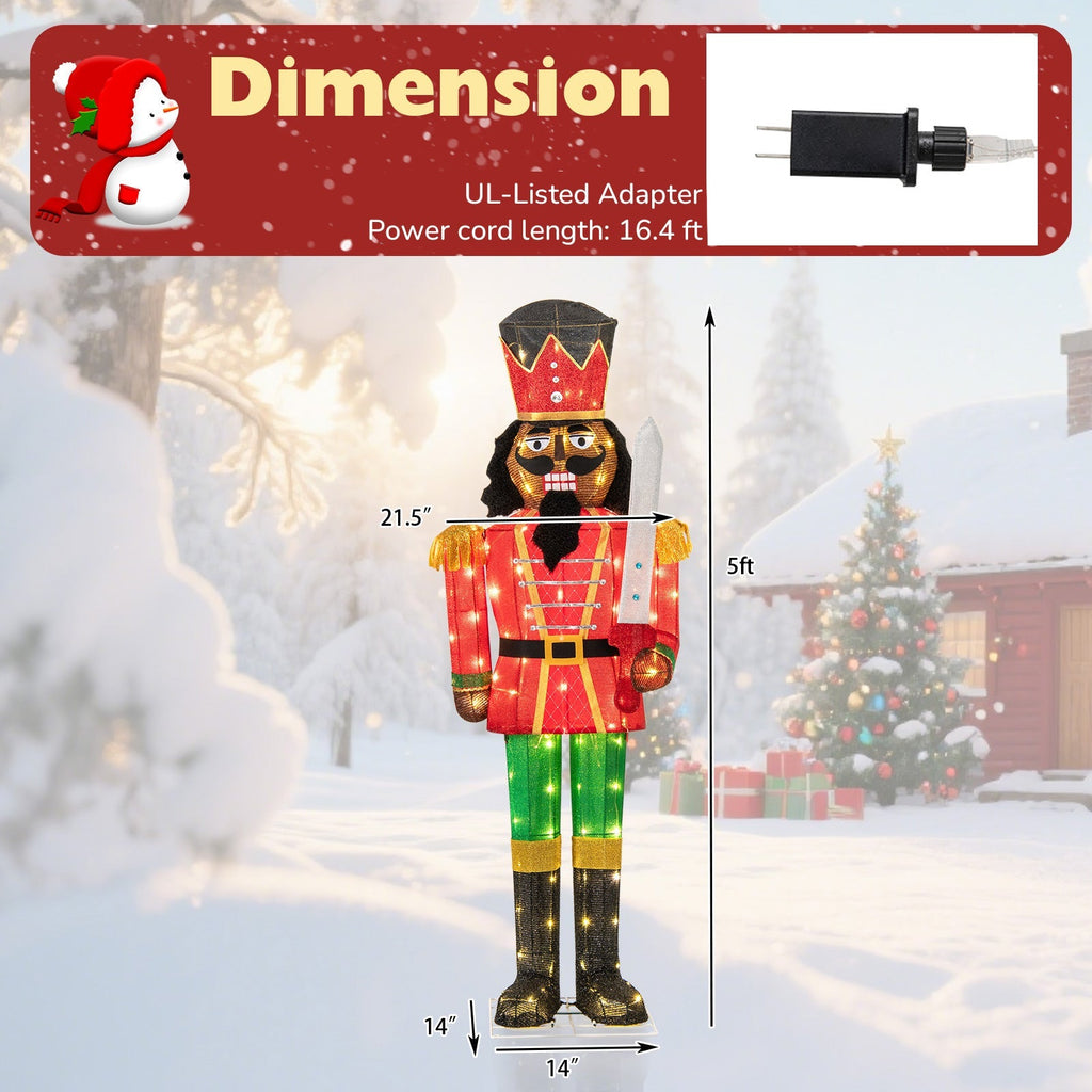 Set of 2 5 FT Lighted Christmas Nutcracker with Glitter Sword