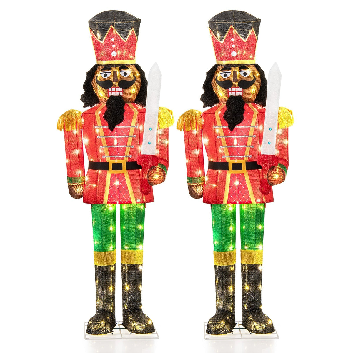 Set of 2 5 FT Lighted Christmas Nutcracker with Glitter Sword