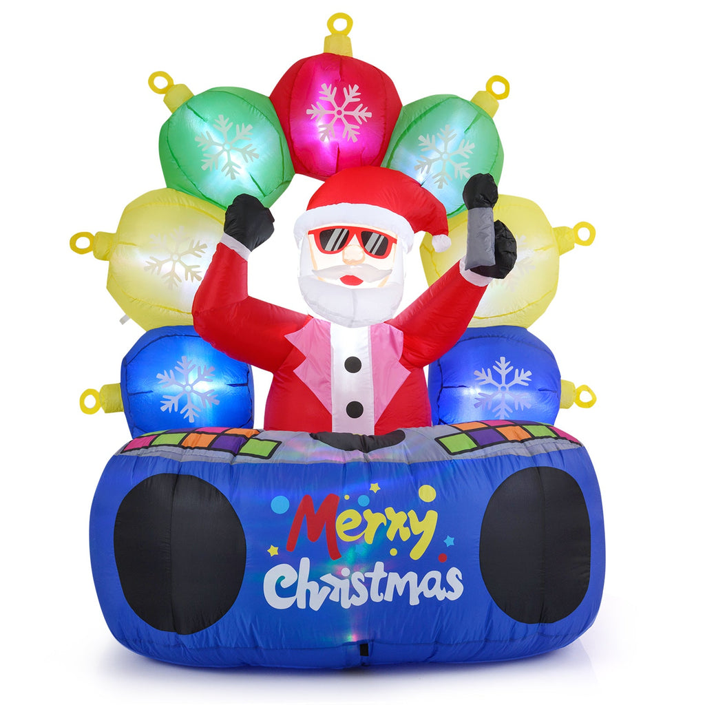 6 Feet Inflatable DJ Santa with Rotating Music Light and Flashing LEDs
