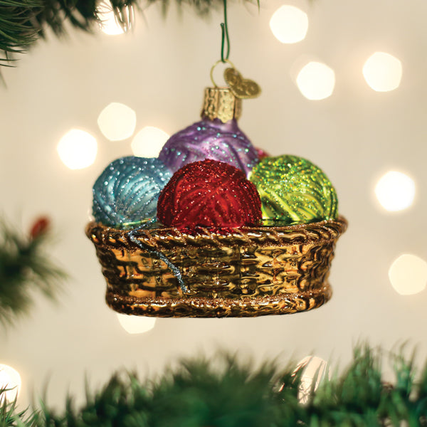 Basket of Yarn Glass Ornament