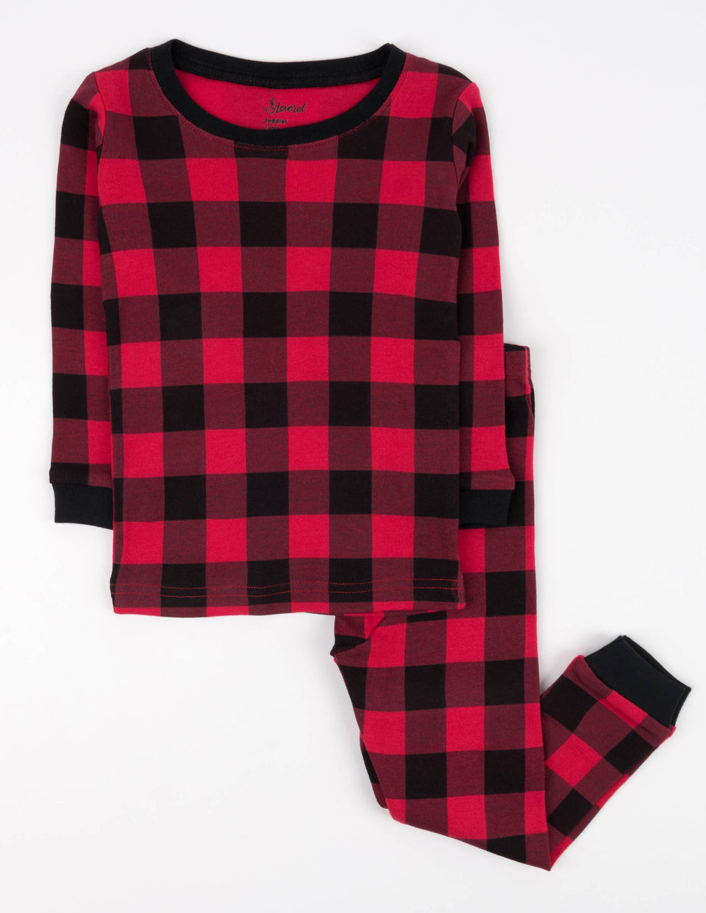 Kids Two Piece Cotton Pajamas Black And Red Plaid -