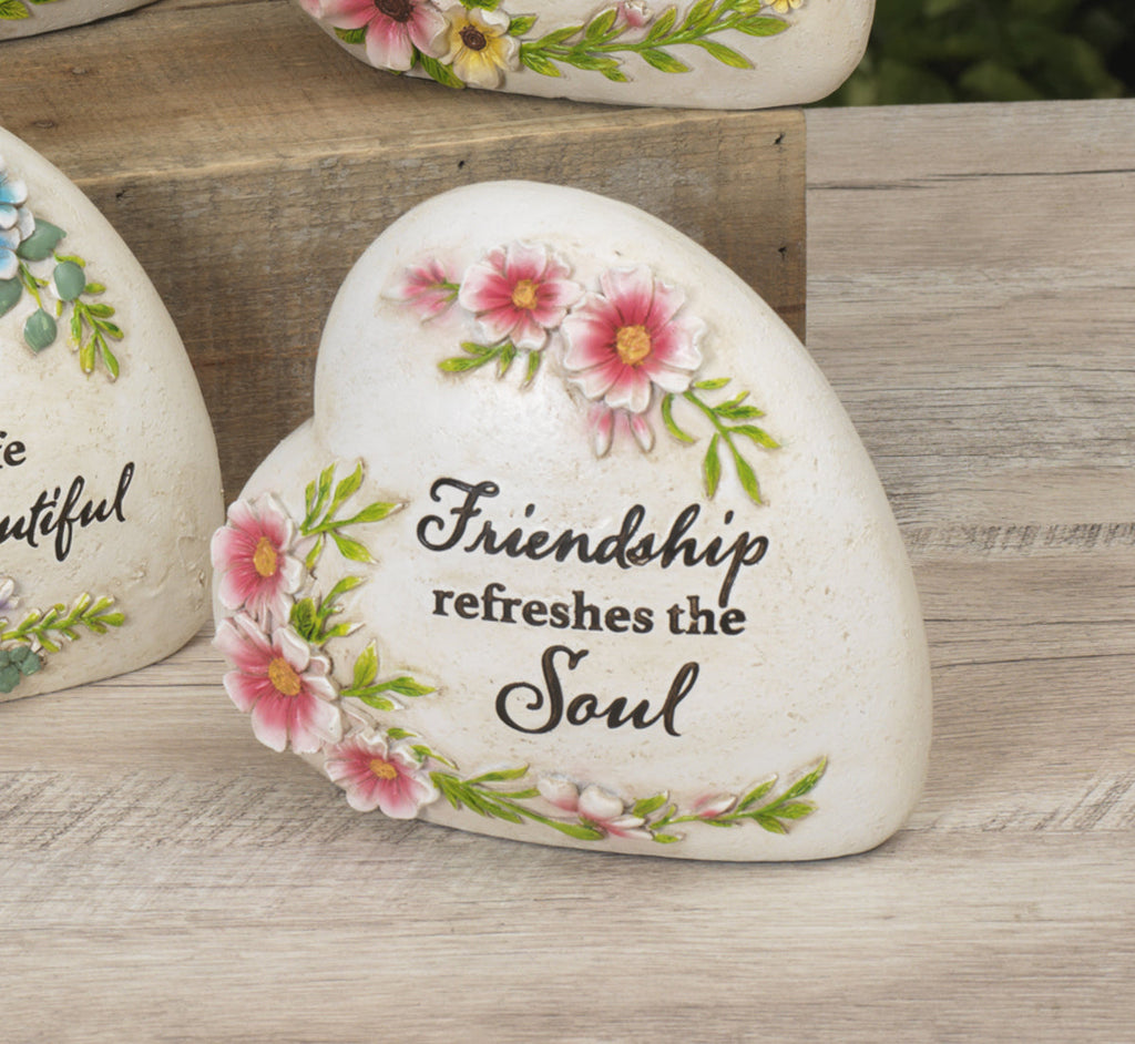 Resin Inspirational Heart Stone - Friendship refreshes the Soul