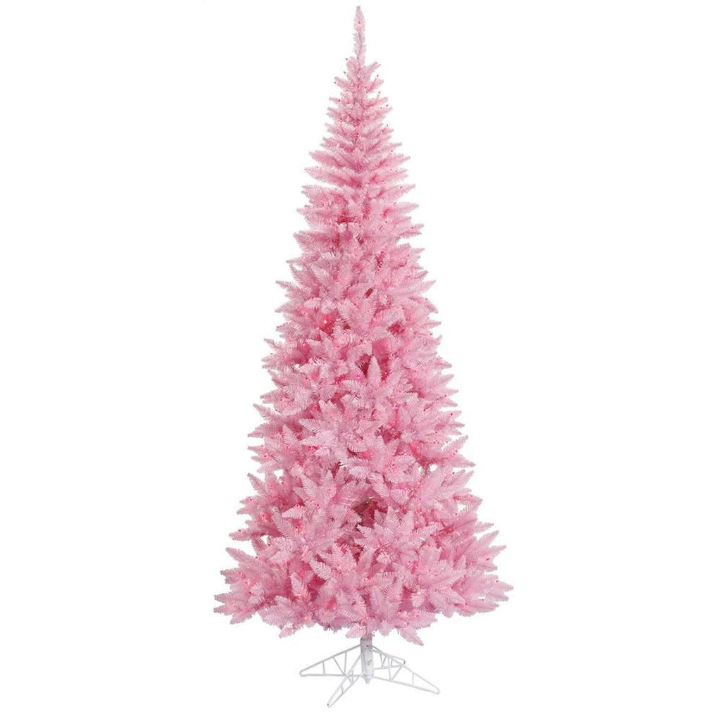 Vickerman 4.5' Pink Fir Slim Artificial Christmas Tree, Pink Dura-lit LED Lights