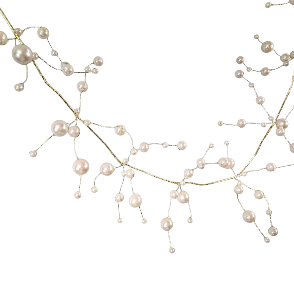 Pearl Beads With Gold Wire Garland - 5 Foot