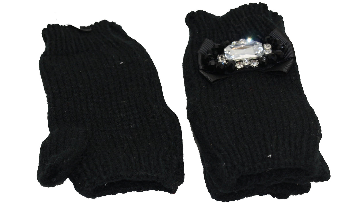 Jeweled Fingerless Gloves - Black