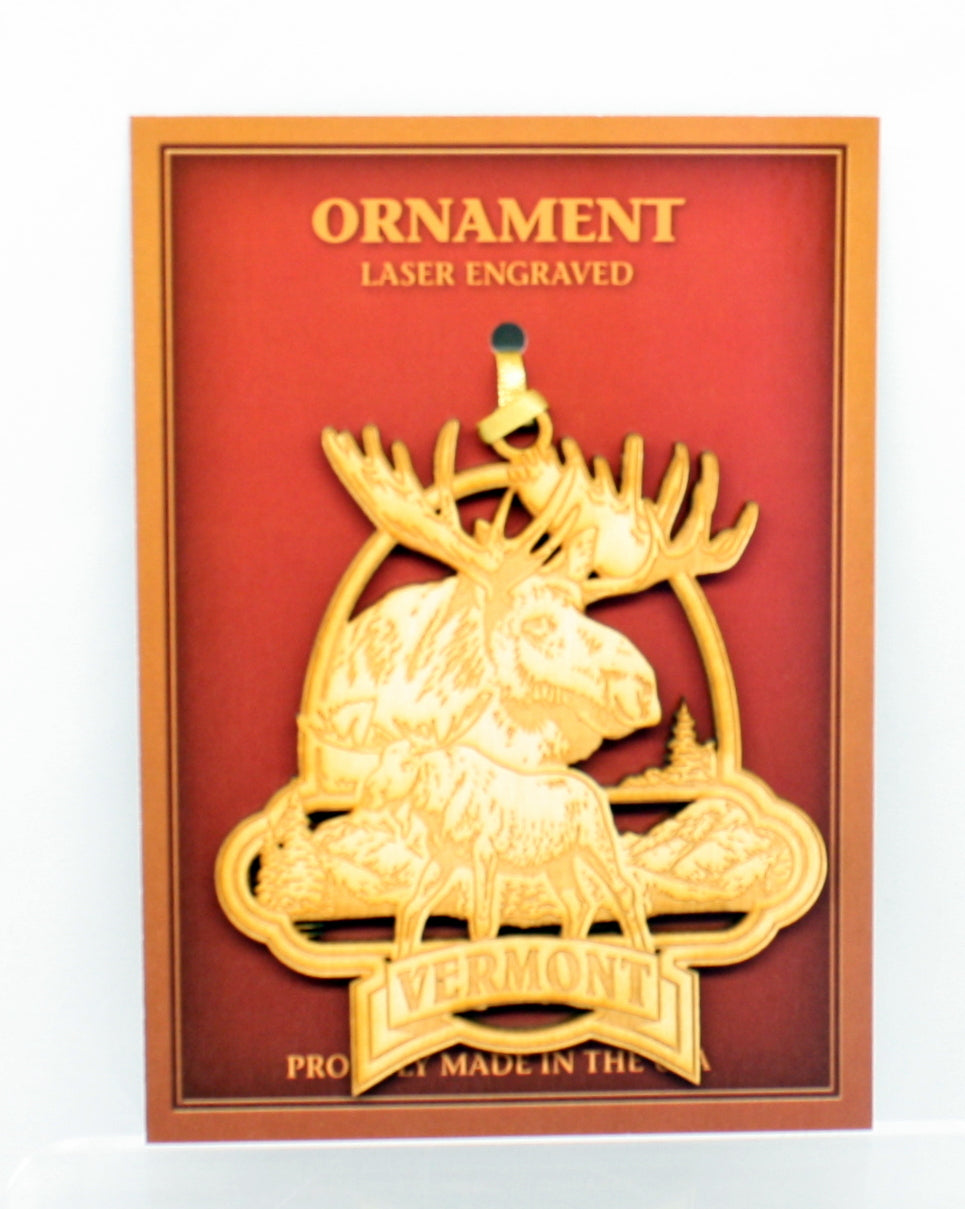 Wooden Laser Ornament - Vermont Moose