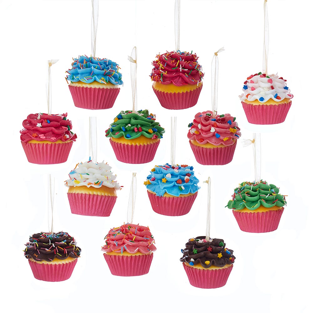 Flower Cupcake Ornaments - Red With Skinny Sprinkles