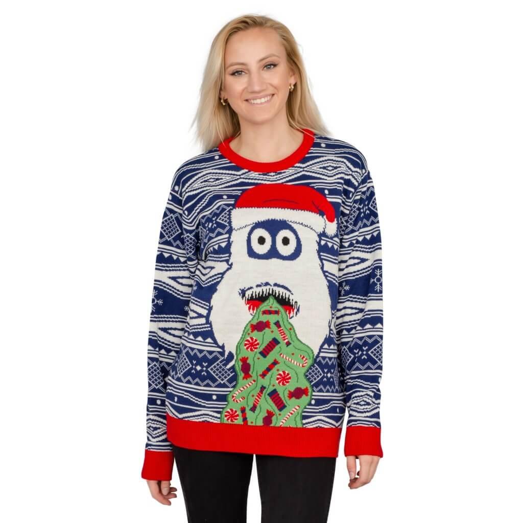 Women's Yeti Santa Hat Throw up Candy Ugly Christmas Sweater