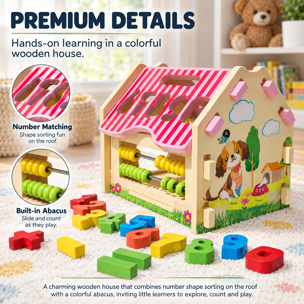 Wooden Counting House with Numbers & Abacus