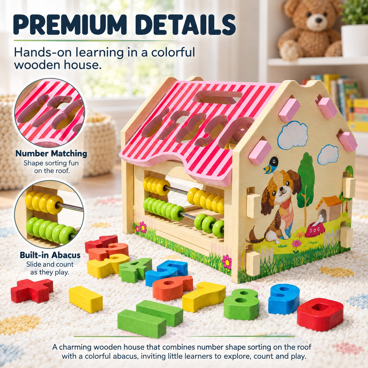 Wooden Counting House with Numbers & Abacus