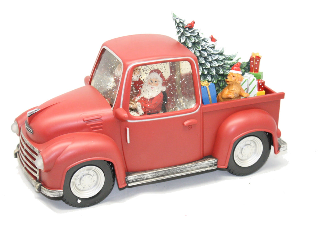 Lighted Santa Pickup Truck Waterglobe with Working Headlights
