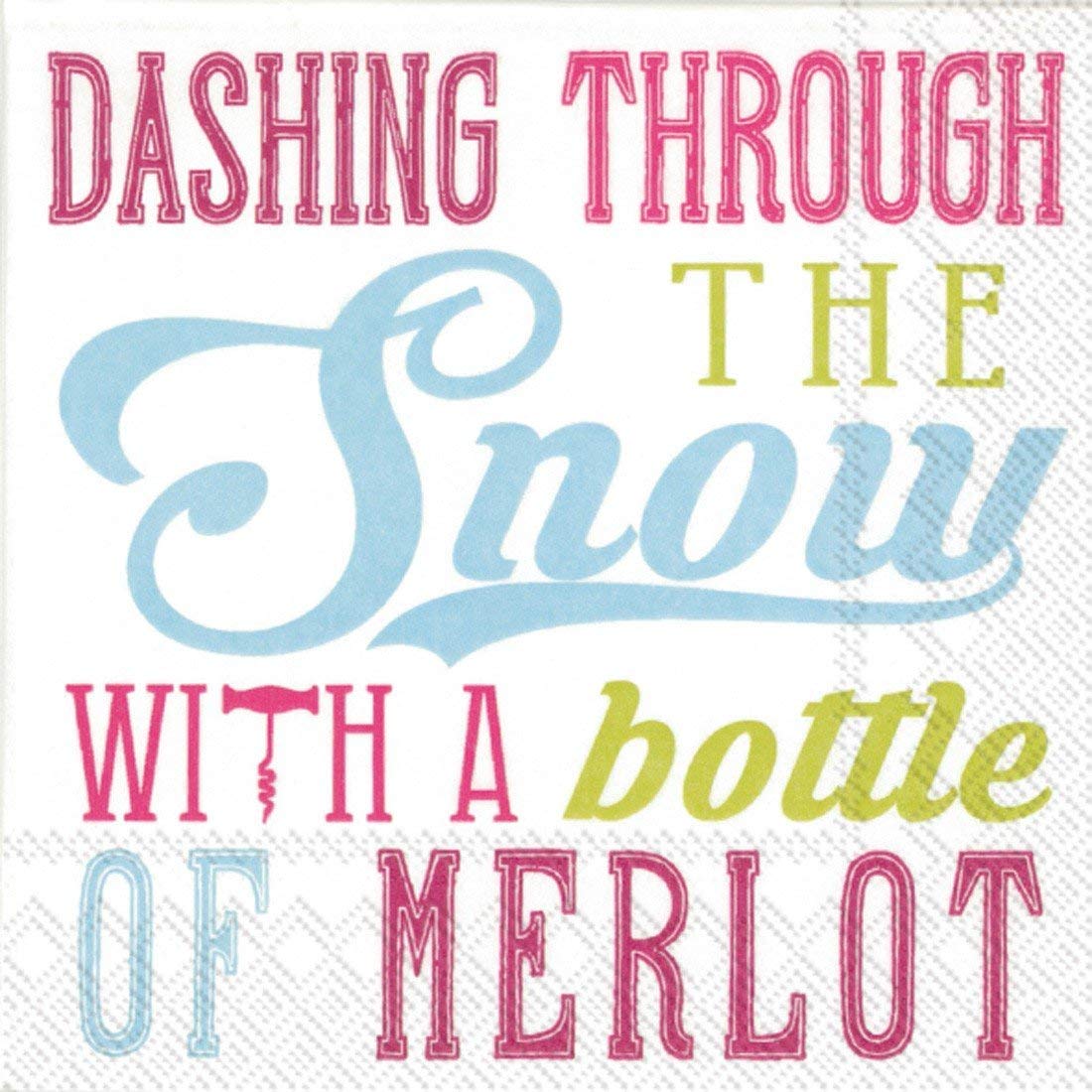 Dashing Through the Snow with A bottle of Merlot Cocktail Napkin