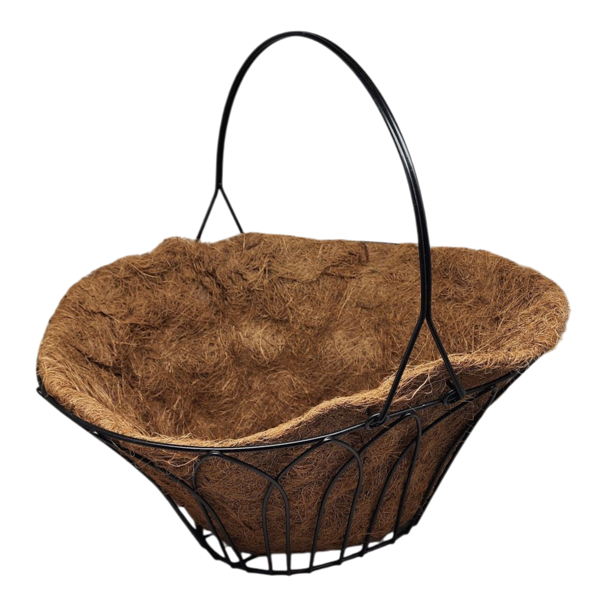 Oval Black Metal Wire Handle Basket with Coco Mat Liner - 15-Inch Long