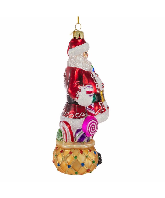 Bellissimo Glass Santa Candy With Candy Ornament