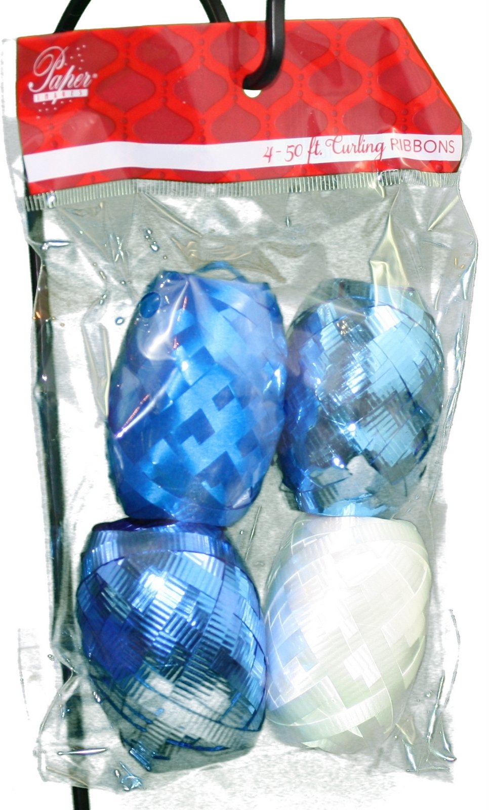 Curling Ribbon Eggs 4 Pack - Blue / White / Silver
