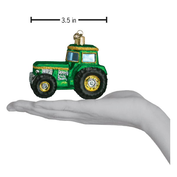 Green Tractor Glass Ornament