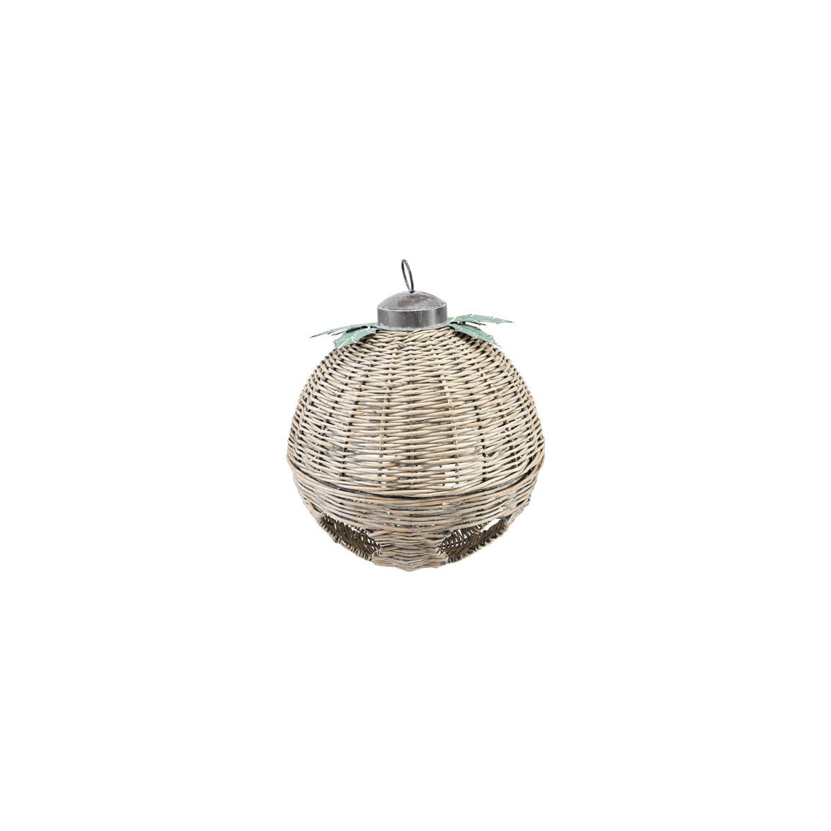Oversized Hand-Woven Rattan Bell with Metal Leaves, 2 Size Options