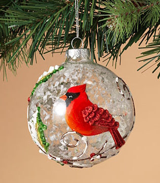 Round Glass Ball Ornament With Cardinal Scene