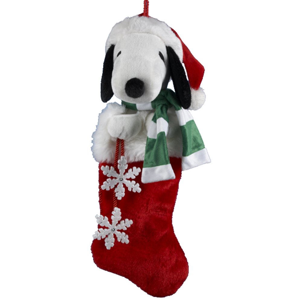 Snoopy Plush Head Stocking With Snowflake Dangles