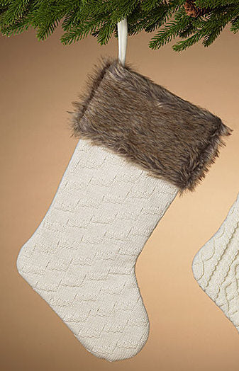 21" Knit Fabric Stocking - Brown Cuff