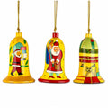 Set of 3 Vintage-Style Santa Holiday Bell Wooden Christmas Ornaments