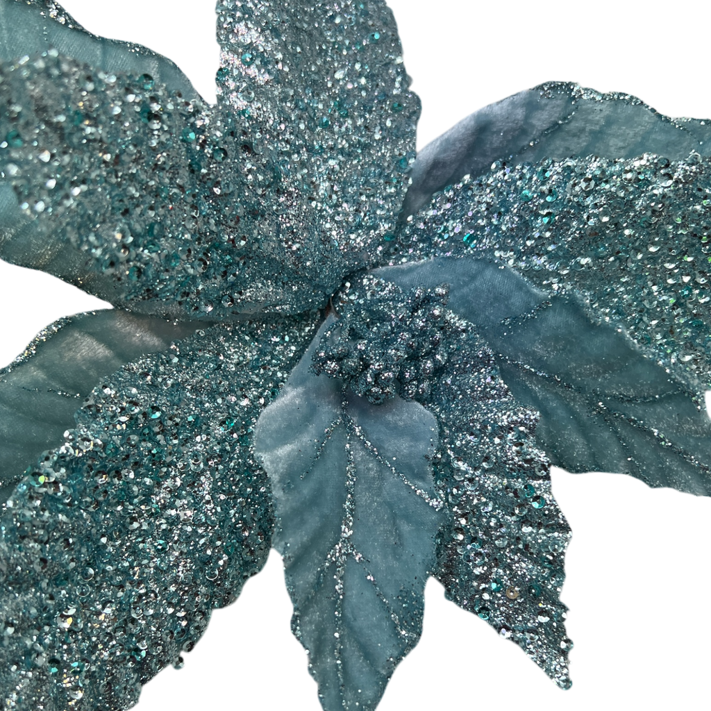 Velvet Poinsettia Stem - Turquoise Glitz