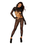 Dreamgirl Zebra Fishnet 2-Piece Strappy Bodystocking Set