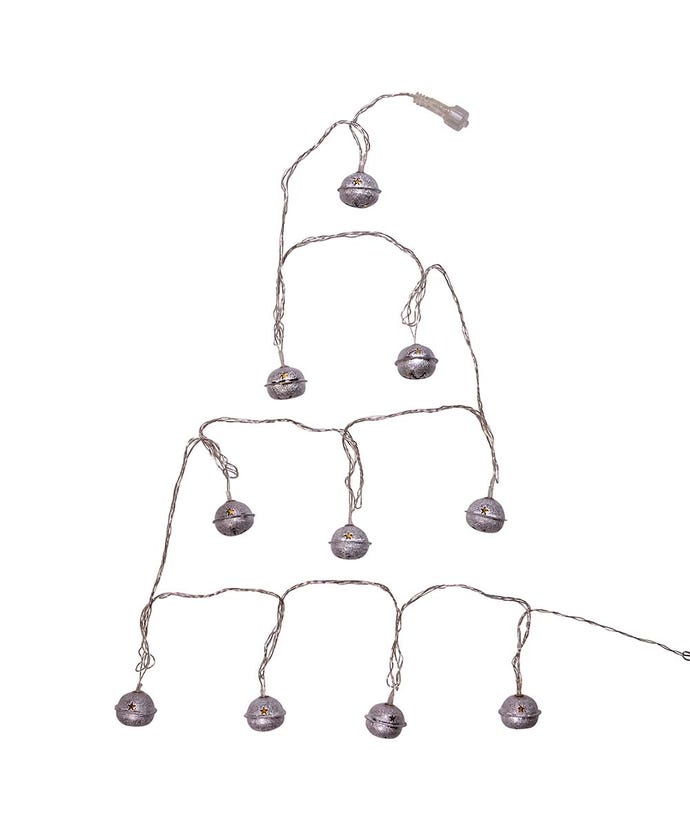 10-Light Silver Bell With Warm White LED Light Set