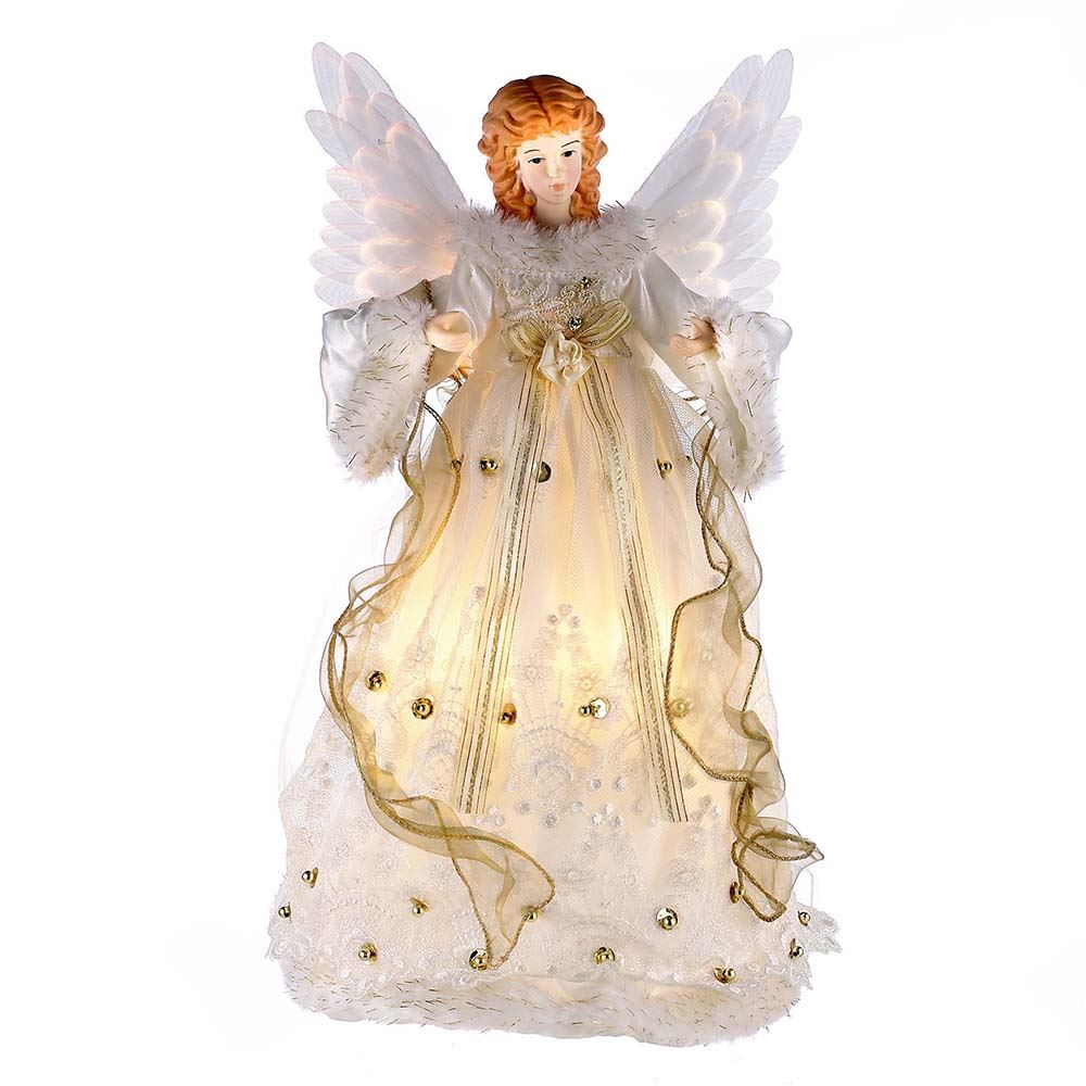 Fiber-Optic Ivory and Gold Animated Angel Lighted Treetop