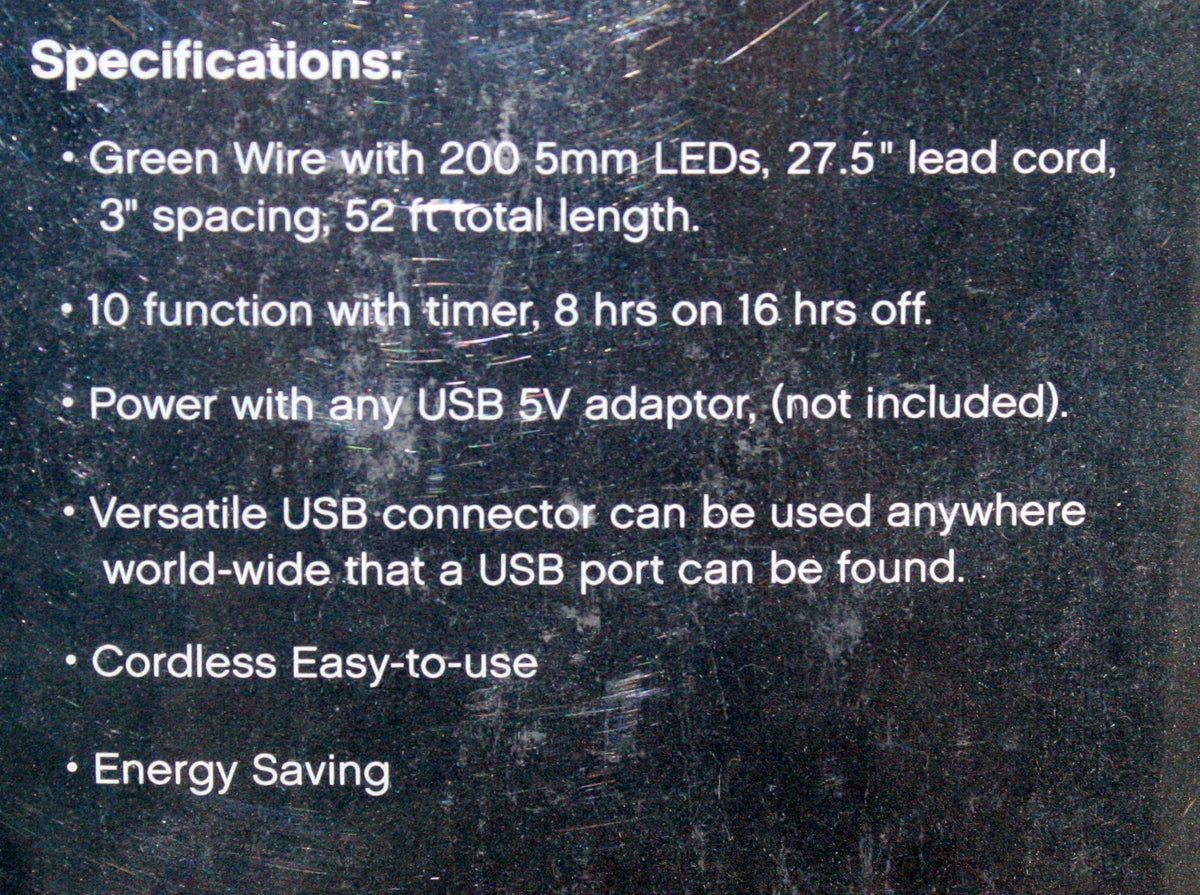 USB powered 200 LED (52 foot) Green Wire Multifunction Lights with Timer - Multicolor